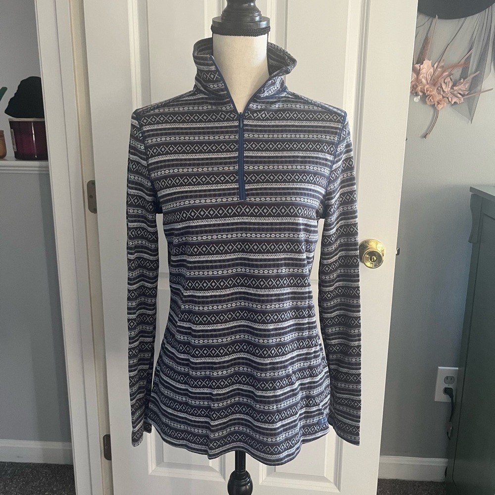 Stylish Blue Patterned Quarter-Zip Hoodie